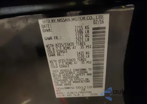 2016 Infiniti Qx60 from USA, damaged, VIN 5N1AL0MM7GC505210